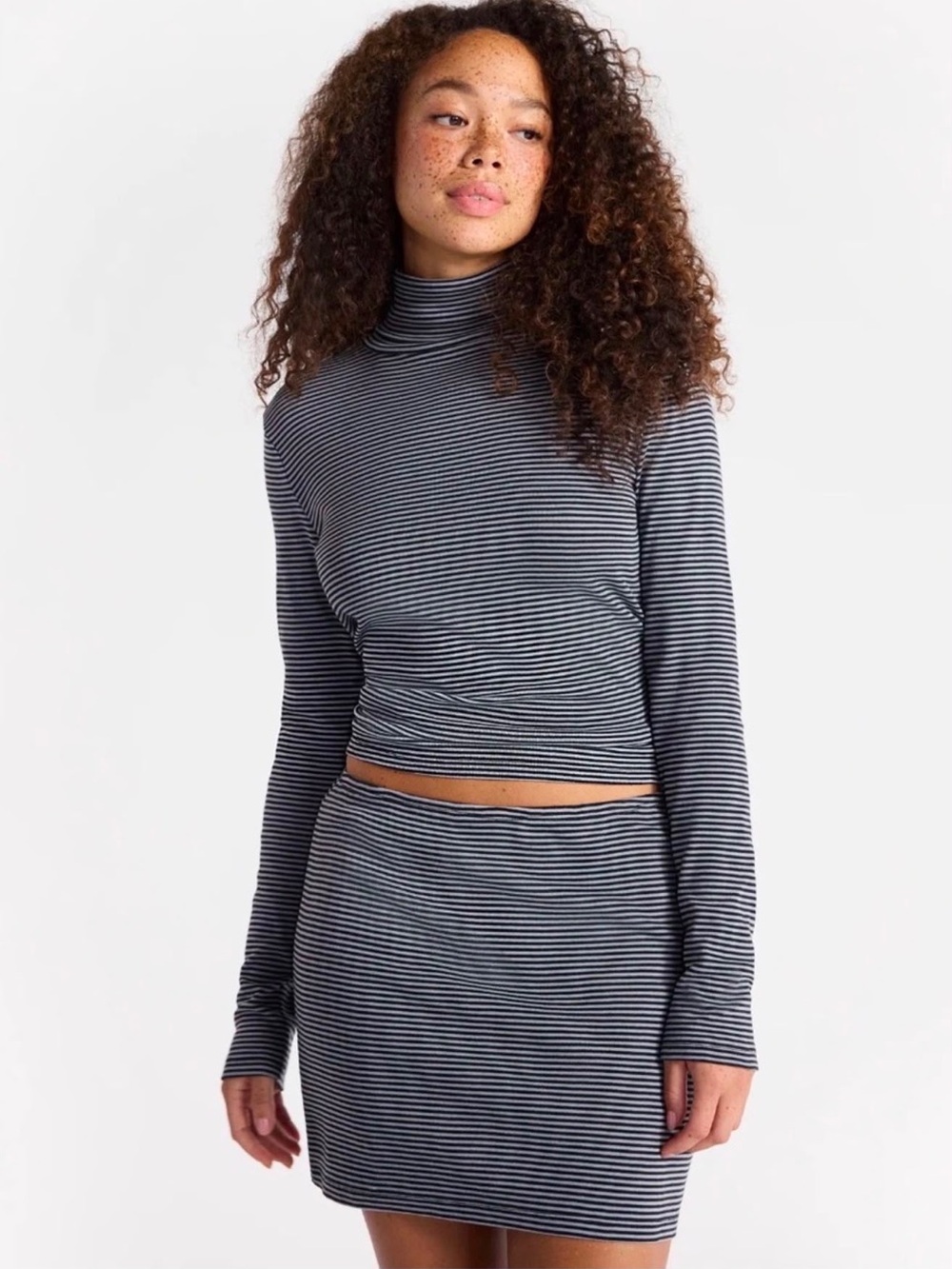(319)No Boundaries Turtleneck Top and Mini Skirt Set